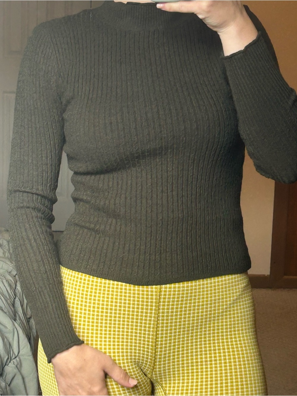 Love Tree Olive Green Ribbed Turtleneck Sweater